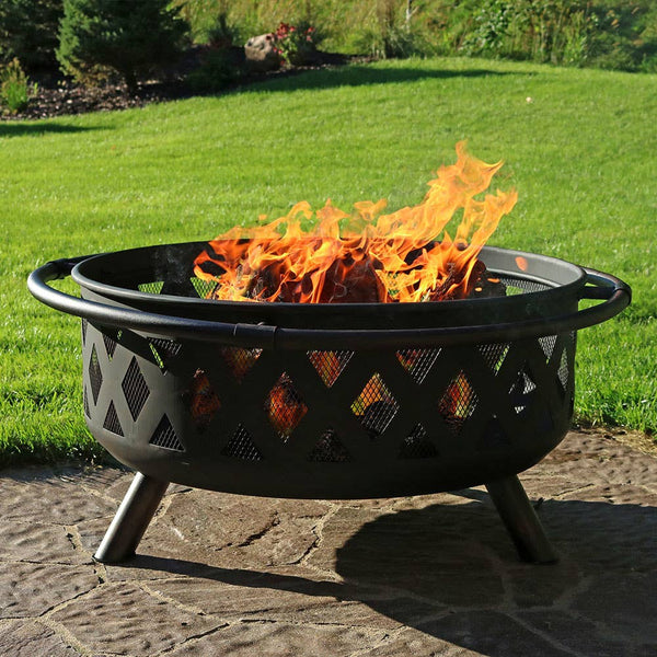 Sunnydaze Black Crossweave Wood Burning Fire Pit - 36-Inch