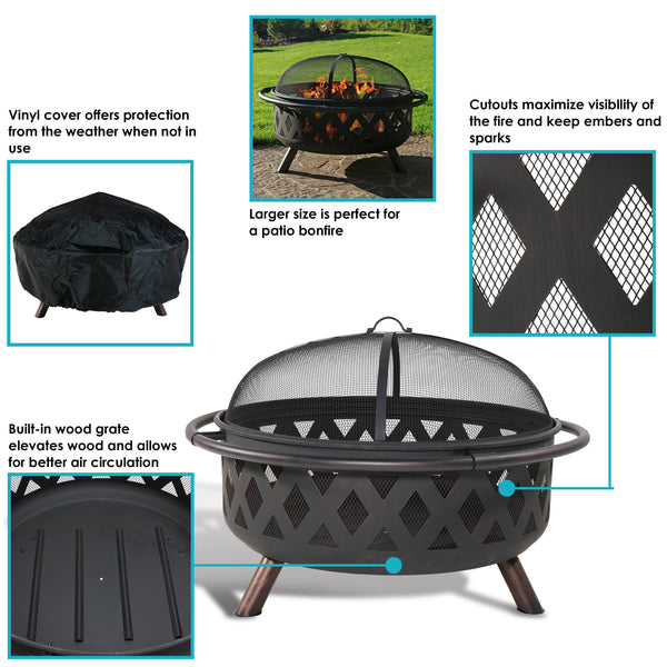 Sunnydaze Black Crossweave Wood Burning Fire Pit - 36-Inch