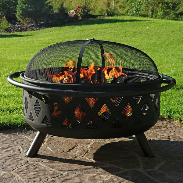 Sunnydaze Black Crossweave Wood Burning Fire Pit - 36-Inch