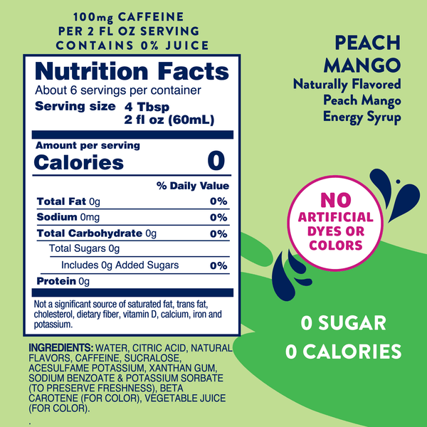 Sugar Free Peach Mango Energy Syrup - 375ml