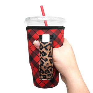 Lit Handler-Red Plaid w/ Leopard 20oz Large Coffee / Tumbler Handler™